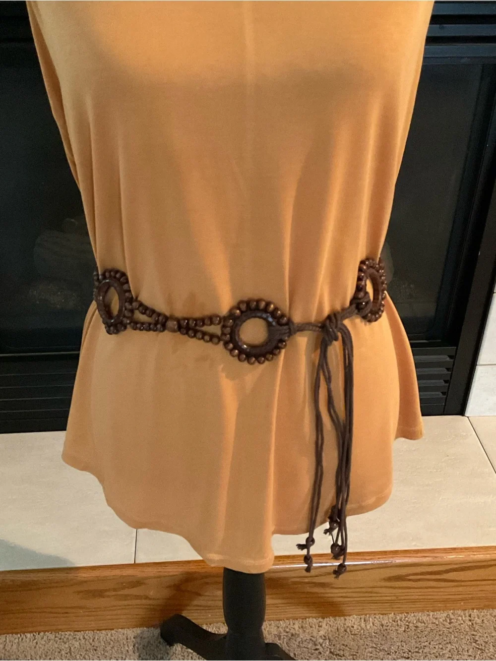 Vintage Boho Macrame Belt Wooden Bead Tassels; Boho Wooden Bead O-Ring Belt, 57”